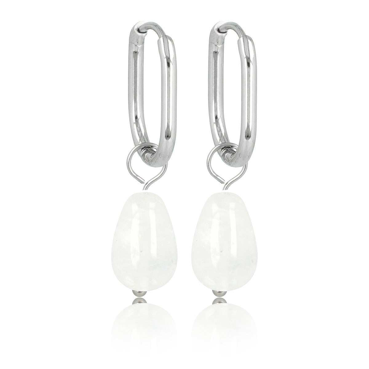 Zilveren Ovaal & Peervormige White Quartz Oorbellen - My Bendel