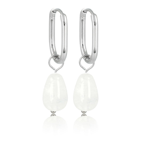 Zilveren Ovaal & Peervormige White Quartz Oorbellen - My Bendel