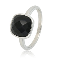 Zilveren ring - Grote facet zwarte kristal glassteen