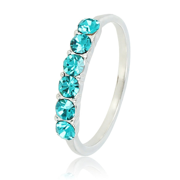 Zilveren ring met 6 blauwe zirkonia stenen - Hypoallergeen Stainless steel - My Bendel