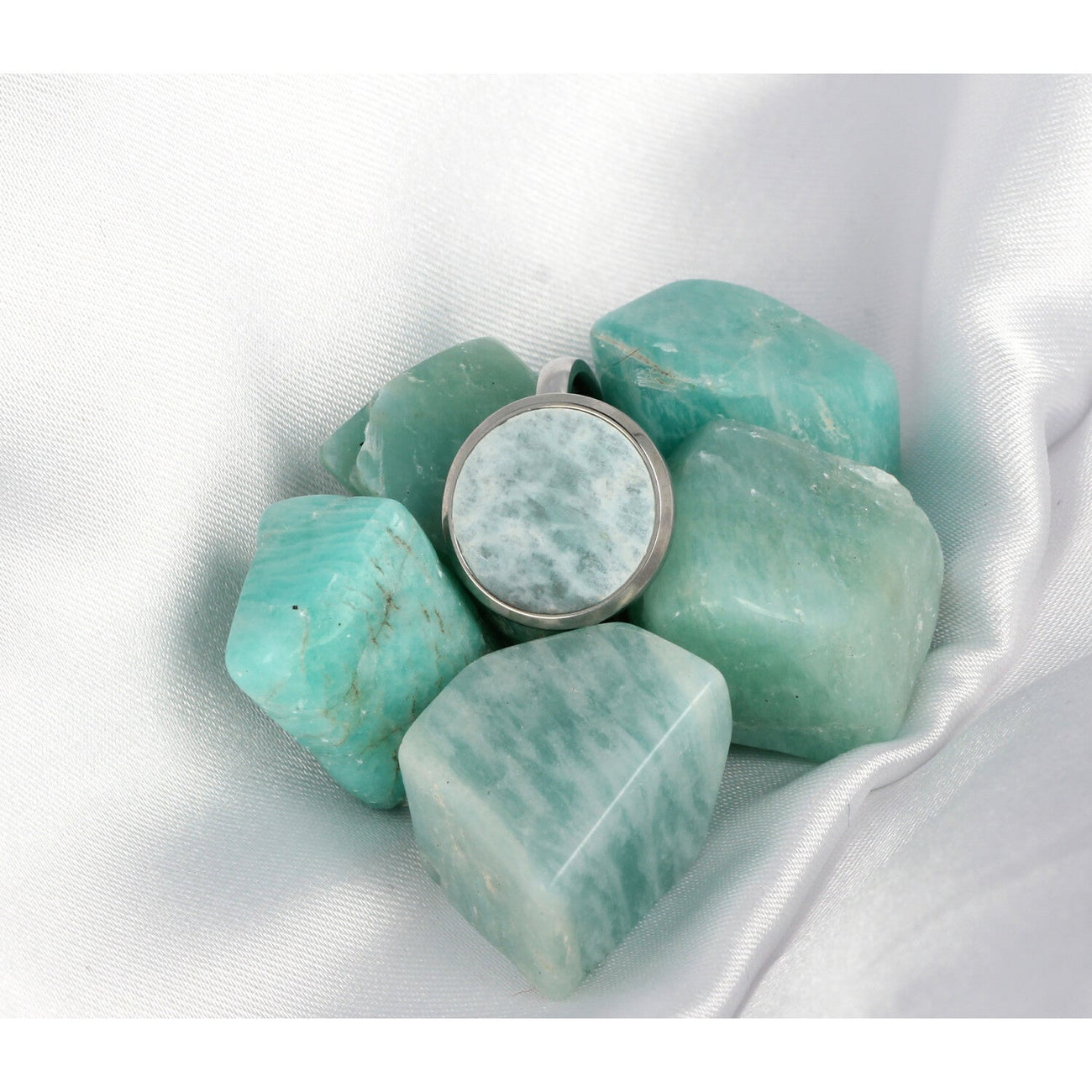 Zilveren ring met Amazonite - Inclusief losse edelsteen - My Bendel