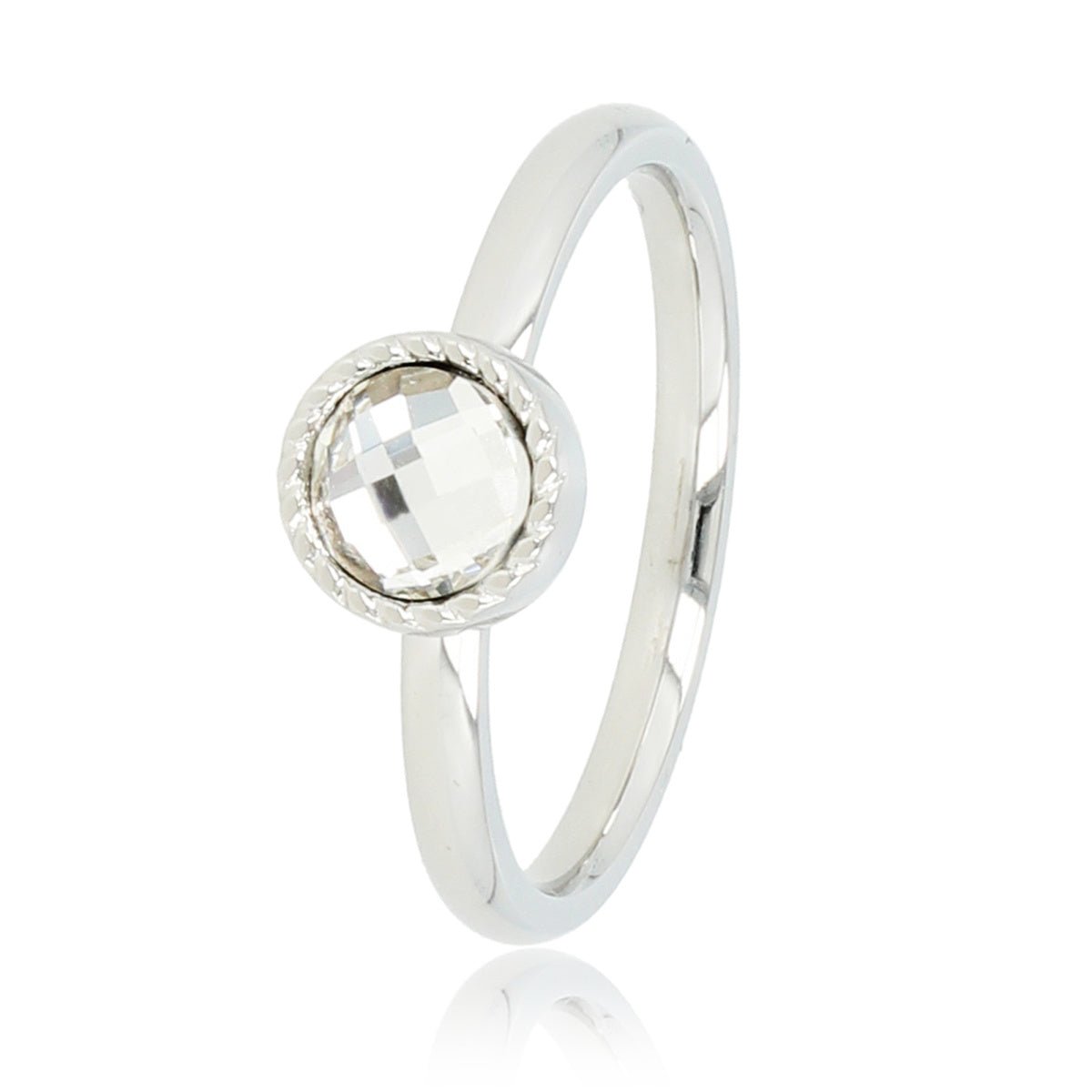Zilveren ring met kristal - Twisted randje - Speels design - My Bendel