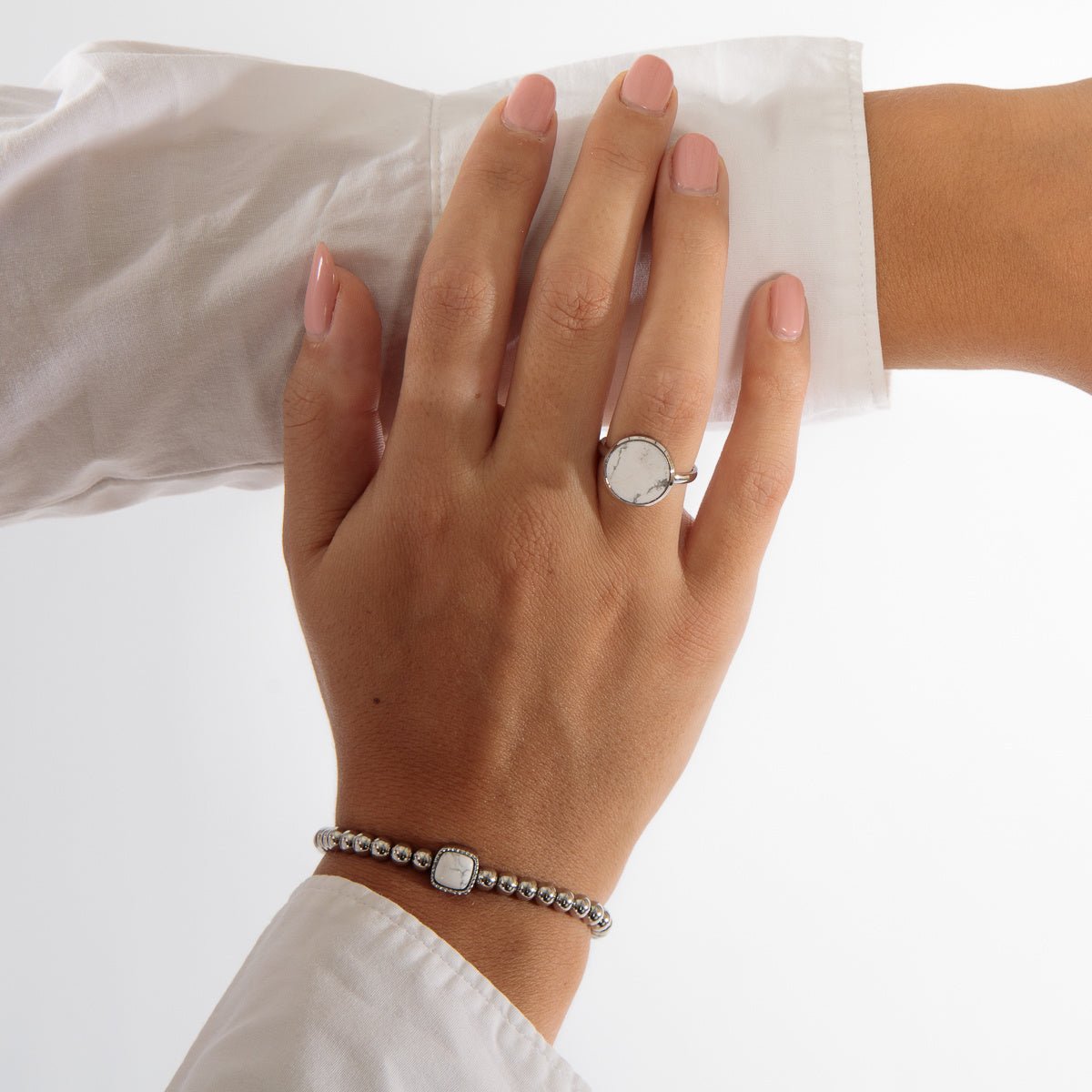 Zilveren ring met marblesteen - unieke kleurbanen - My Bendel