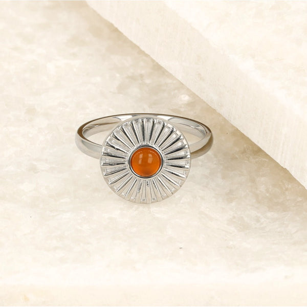 Zilveren ring met zonnetje - Carnelian edelsteen - Stijlvol - My Bendel