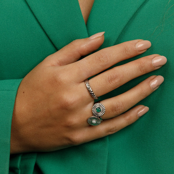 Zilveren ring met zonnetje - Green Agate edelsteen - My Bendel