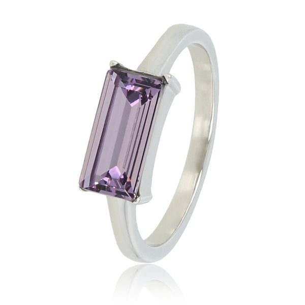 Zilveren ring - paarse rechthoekige glassteen - Stainless steel - My Bendel