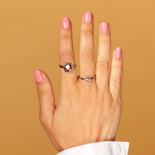 Zilveren ring - roze facet kristal glassteen - My Bendel