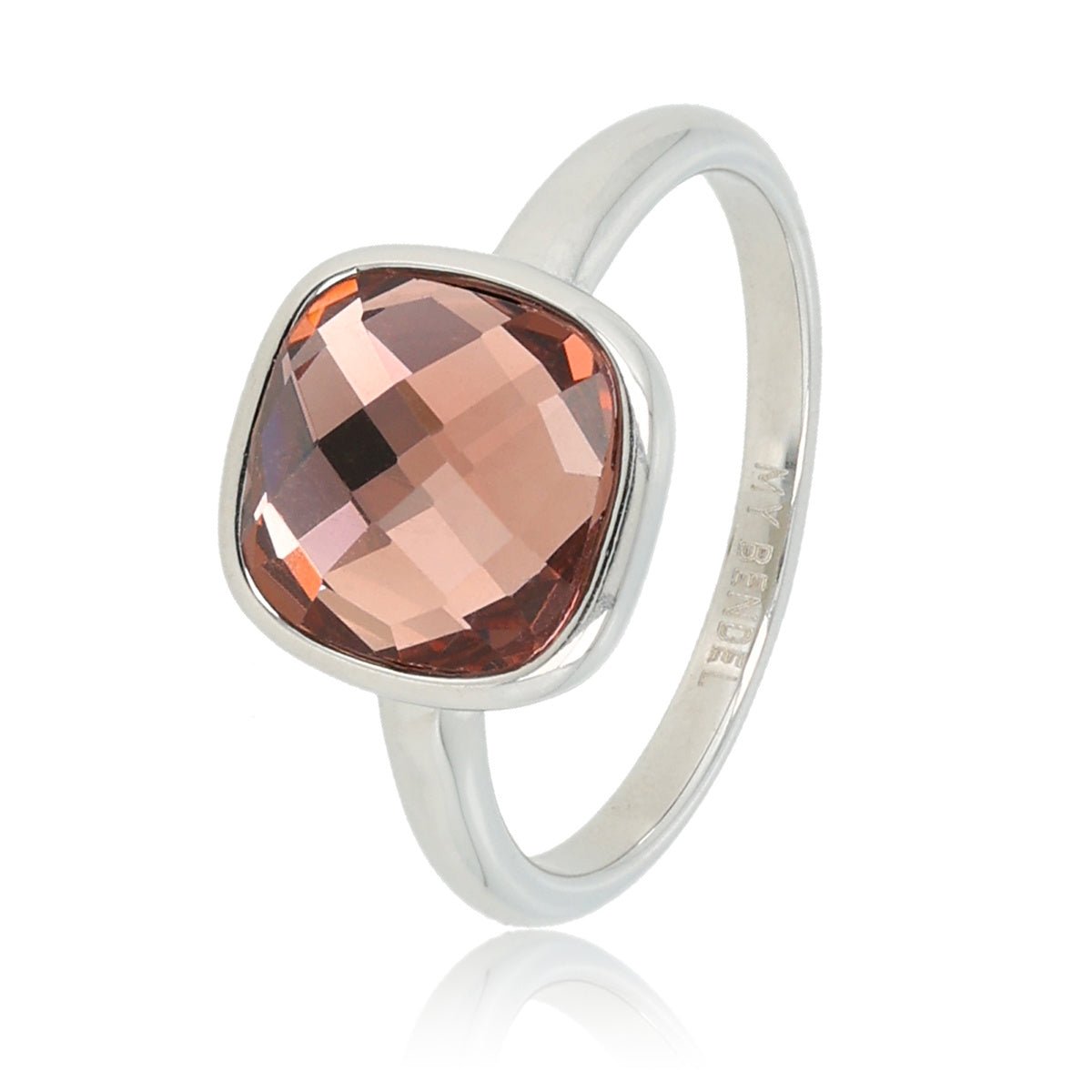 Zilveren ring - roze facet kristal glassteen - My Bendel