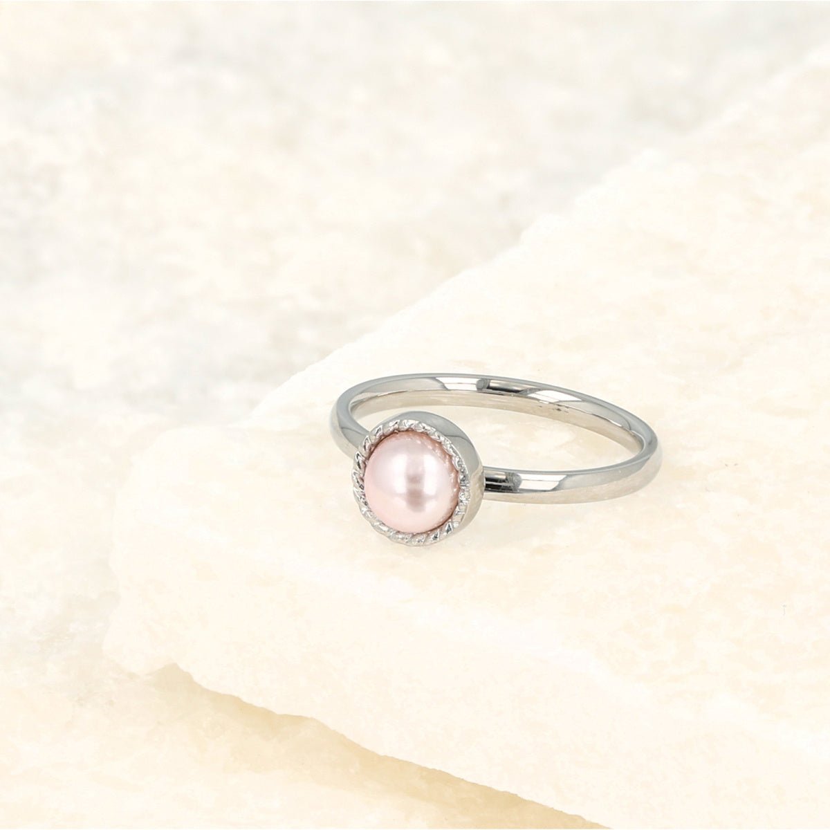 Zilveren ring - roze parel - getwist randje - vintage - My Bendel