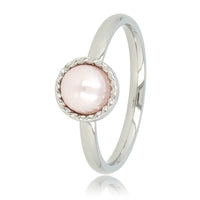 Zilveren ring - roze parel - getwist randje - vintage