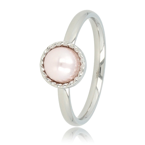 Zilveren ring - roze parel - getwist randje - vintage - My Bendel