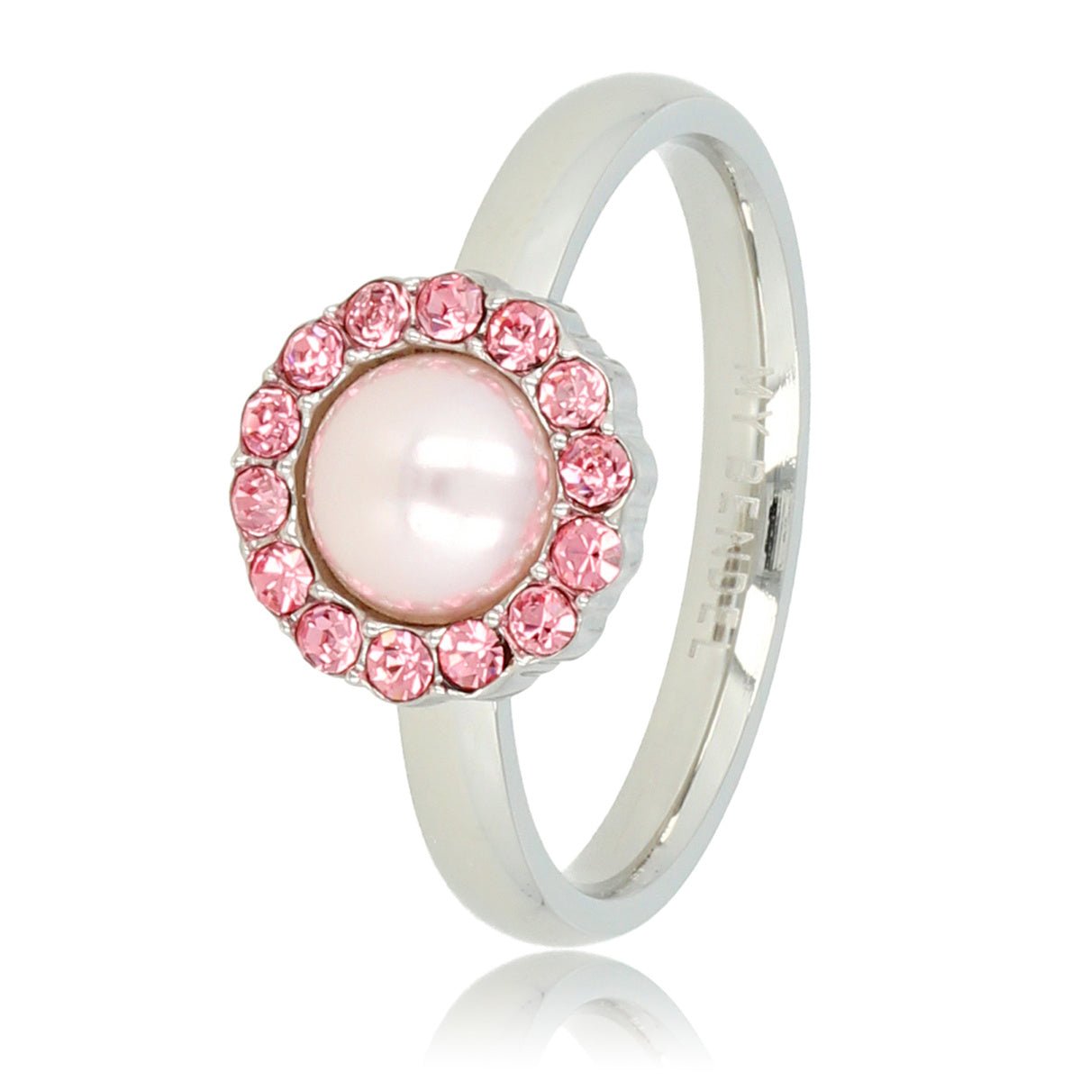 Zilveren ring - roze parel - zirkonia steentjes - My Bendel
