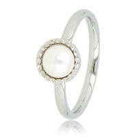 Zilveren ring - Witte parel - Vintage rand