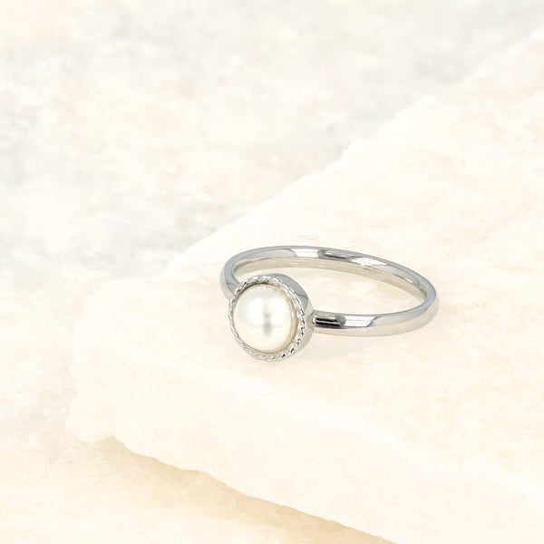 Zilveren ring - Witte parel - Vintage rand - My Bendel