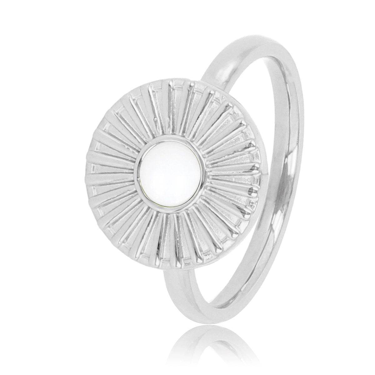 Zilveren ring - zonnetje design - White Aventurine edelsteen - My Bendel