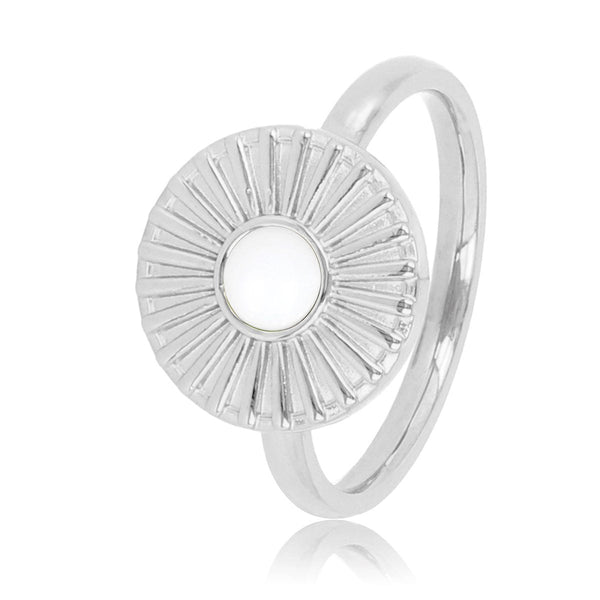 Zilveren ring - zonnetje design - White Aventurine edelsteen - My Bendel