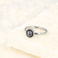 Zilveren ring - zwarte parel - vintage rand - My Bendel