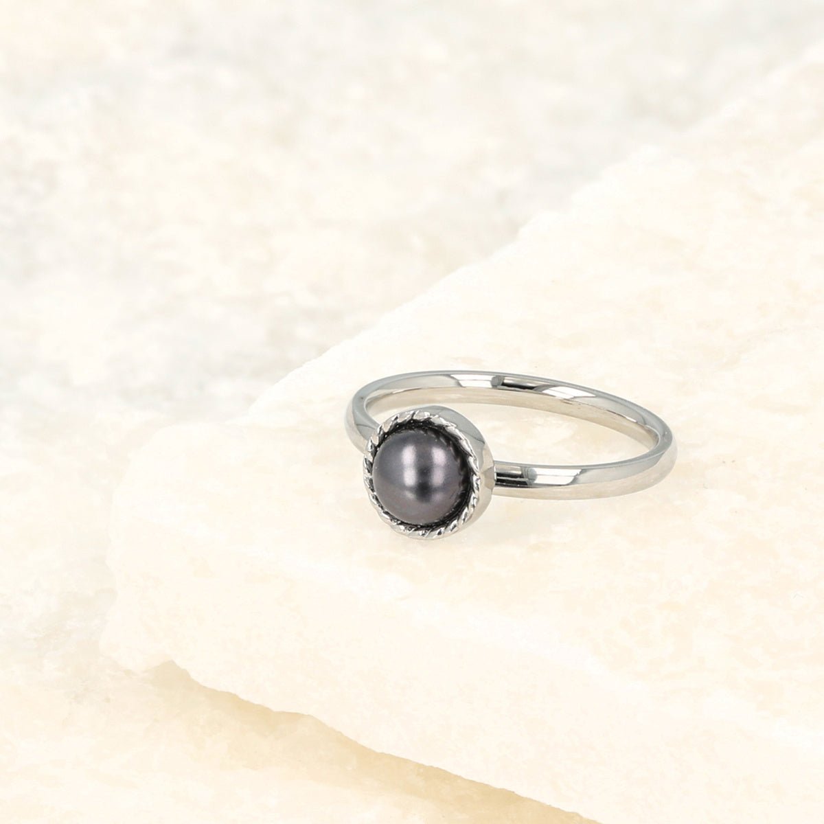 Zilveren ring - zwarte parel - vintage rand - My Bendel