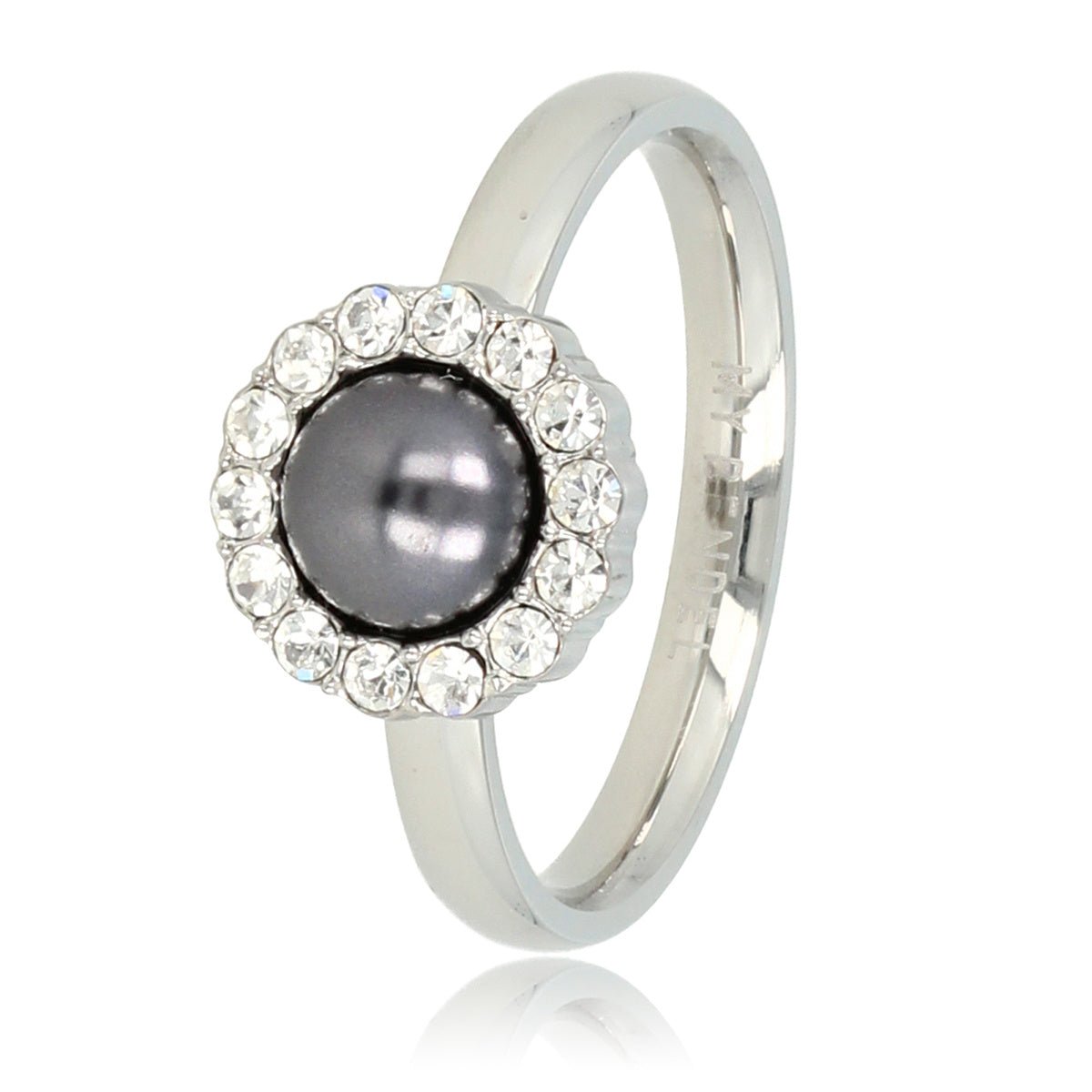 Zilveren ring - zwarte parel - zirkonia steentjes - My Bendel