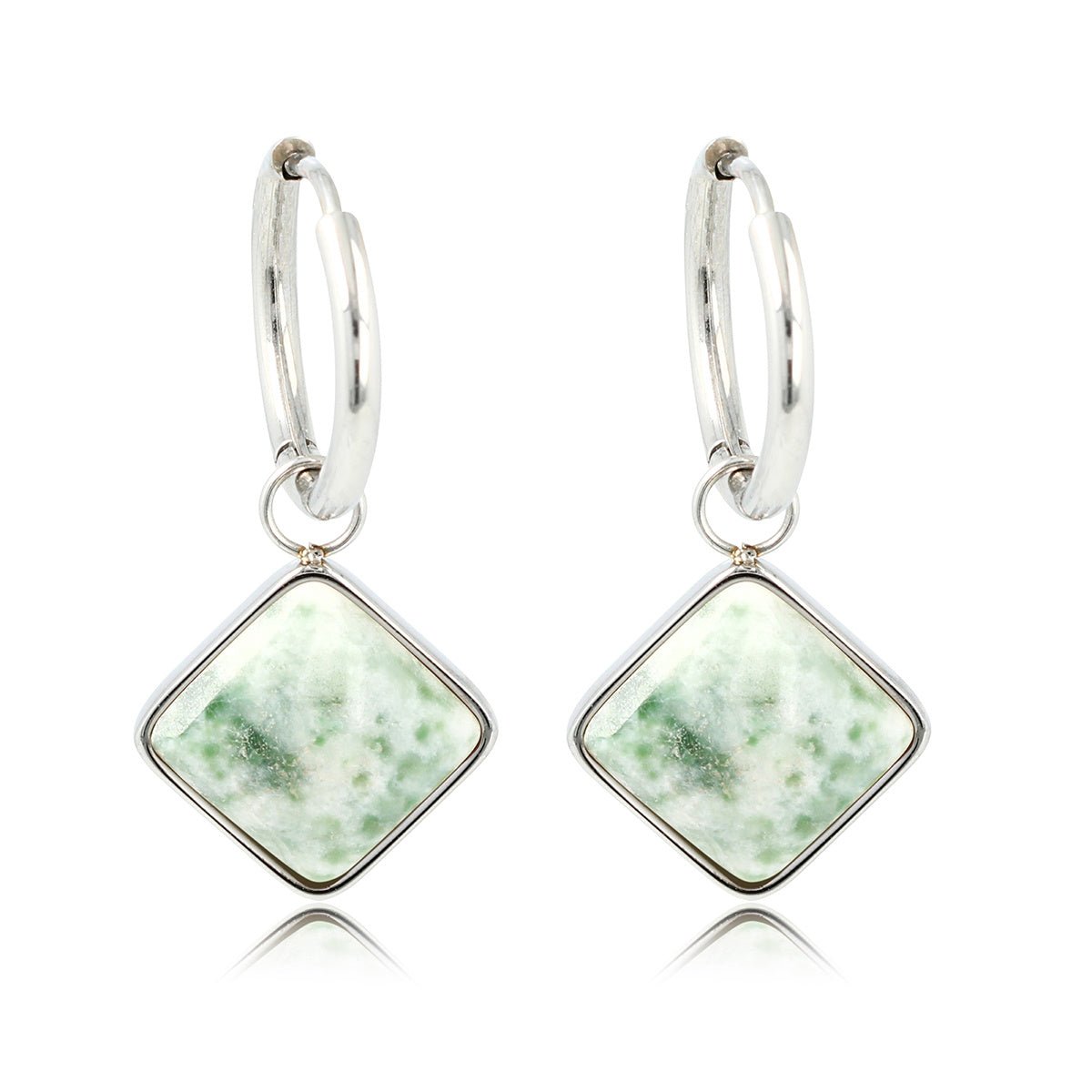 Zilveren Ronde Oorring met Jade Ruiten Hanger - My Bendel