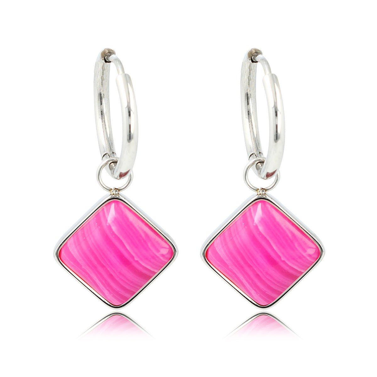 Zilveren Ronde Oorring met Rose Stripe Agate Hanger - My Bendel
