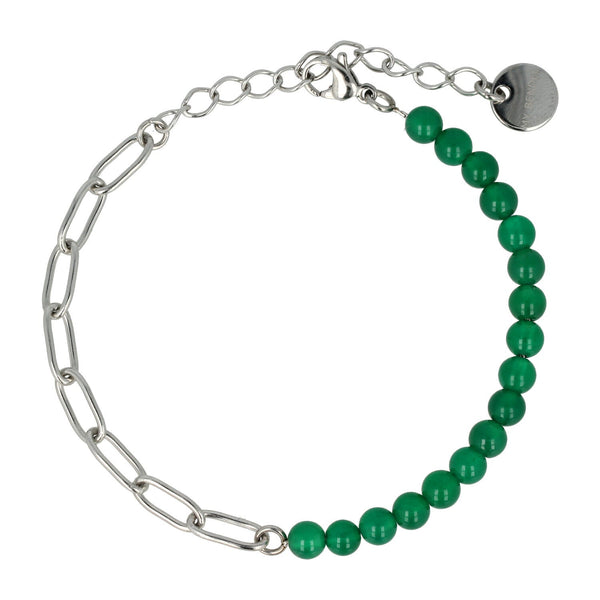 Zilveren Schakelarmband met Green Agate Edelstenen - My Bendel
