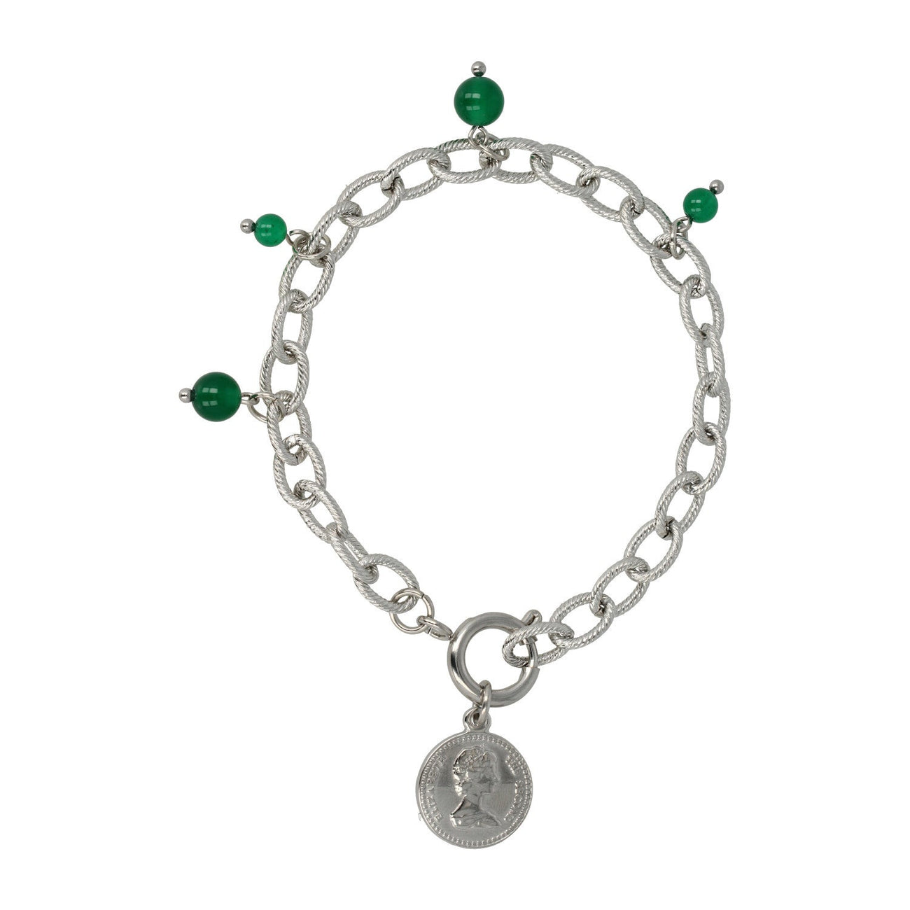 Zilveren Schakelarmband met Green Agate kralen - My Bendel
