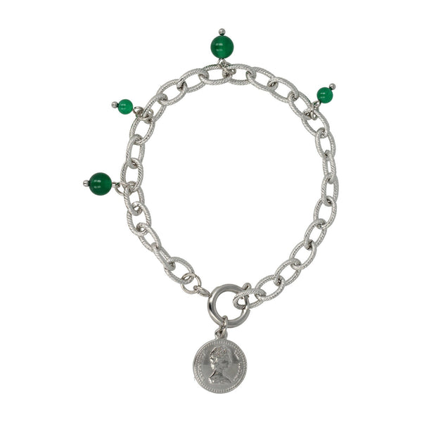 Zilveren Schakelarmband met Green Agate kralen - My Bendel