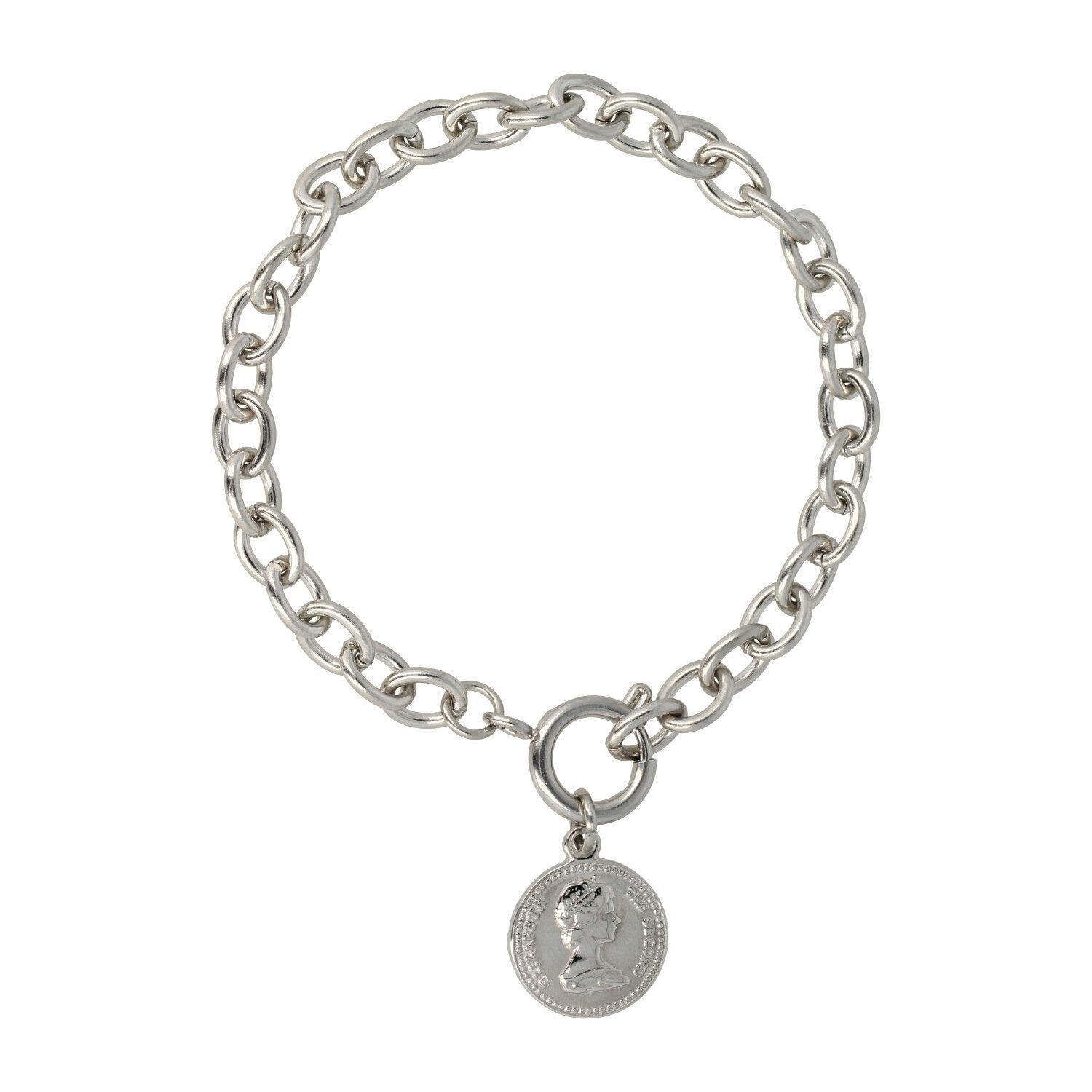 Zilveren Schakelarmband met Munt Hanger - My Bendel
