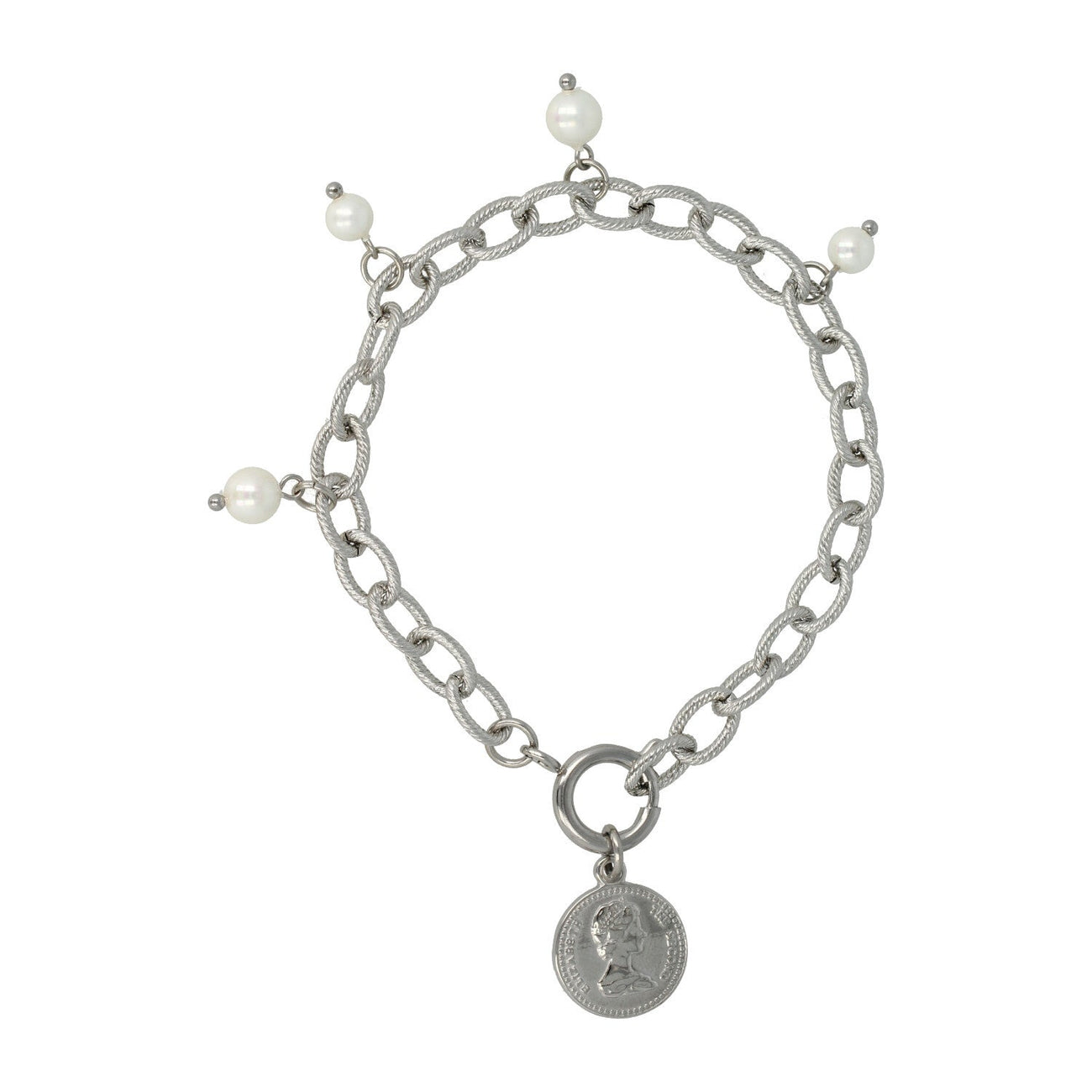 Zilveren Schakelarmband met Parelmoer kralen - My Bendel