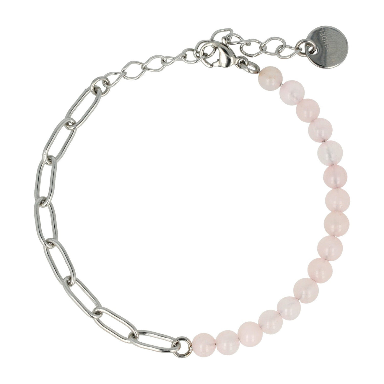 Zilveren Schakelarmband met Rose Quartz Edelstenen - My Bendel