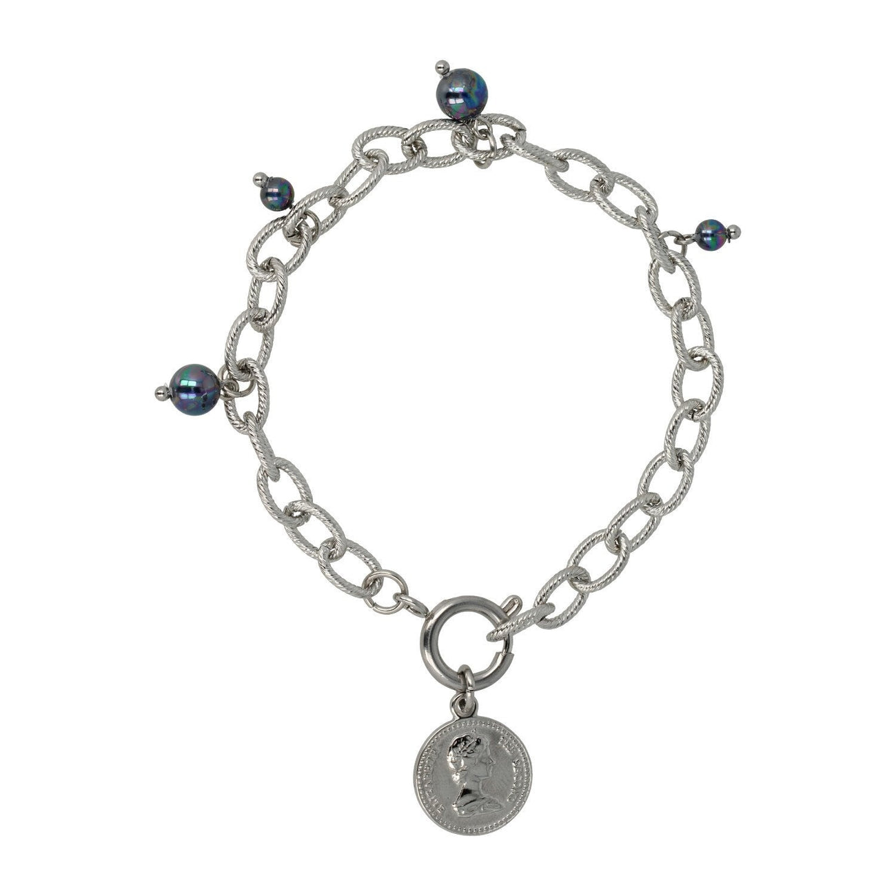 Zilveren Schakelarmband met Zwarte Parel bedels - My Bendel