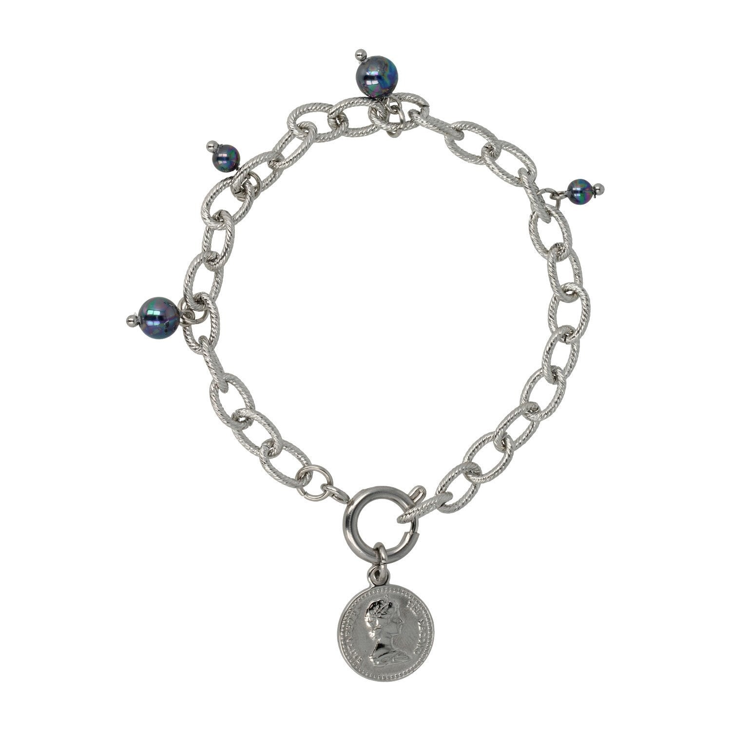 Zilveren Schakelarmband met Zwarte Parel bedels - My Bendel