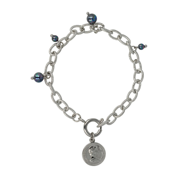 Zilveren Schakelarmband met Zwarte Parel bedels - My Bendel