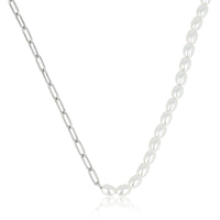 Zilveren Schakelketting met Ovale Witte Parels