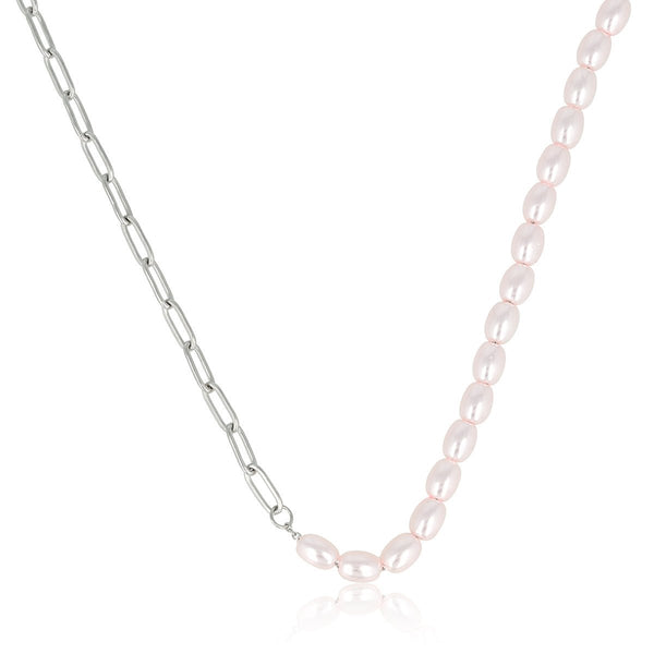 Zilveren Schakelketting met Roze Parels - My Bendel
