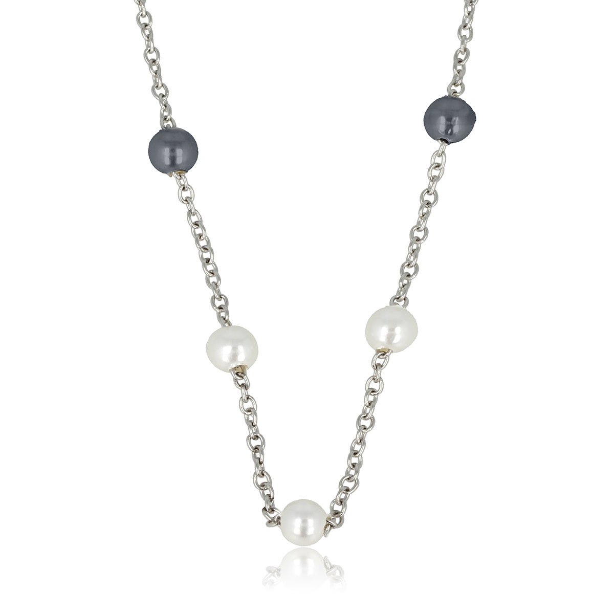 Zilveren Schakelketting met Zwarte en Witte Parels - My Bendel