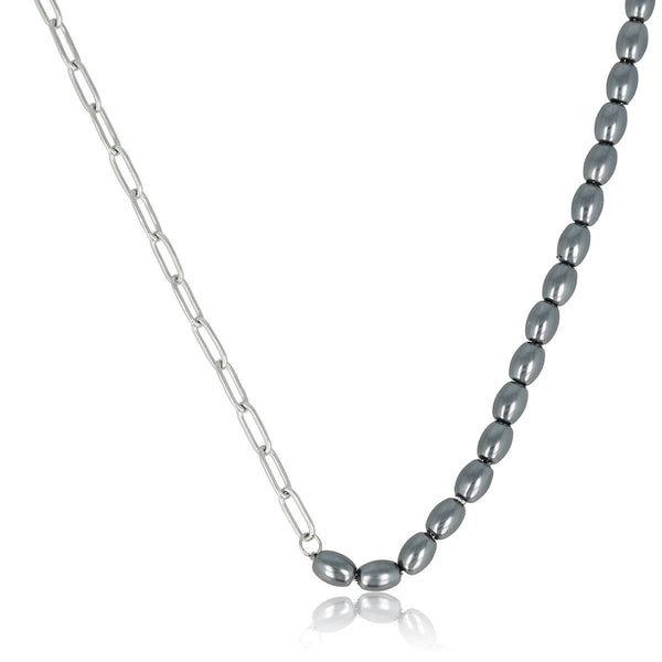 Zilveren Schakelketting met Zwarte Parels - My Bendel