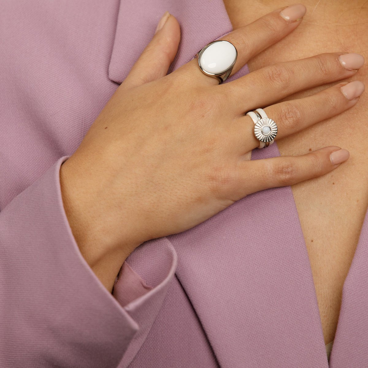 Zilveren statement ring - White Aventurine edelsteen - My Bendel