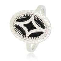 Zilveren vintage ring - Zwarte inleg - Stainless steel - 12x8 mm