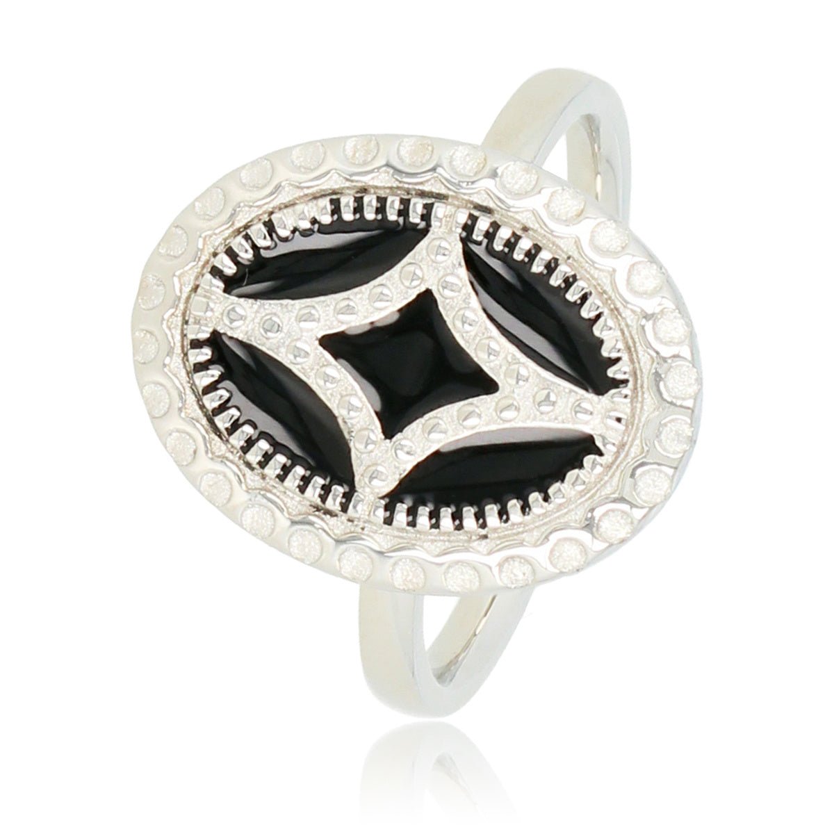 Zilveren vintage ring - Zwarte inleg - Stainless steel - 12x8 mm - My Bendel