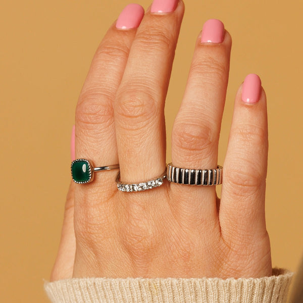 Zilveren Zegelring met Donker Green Agate Edelsteen - My Bendel