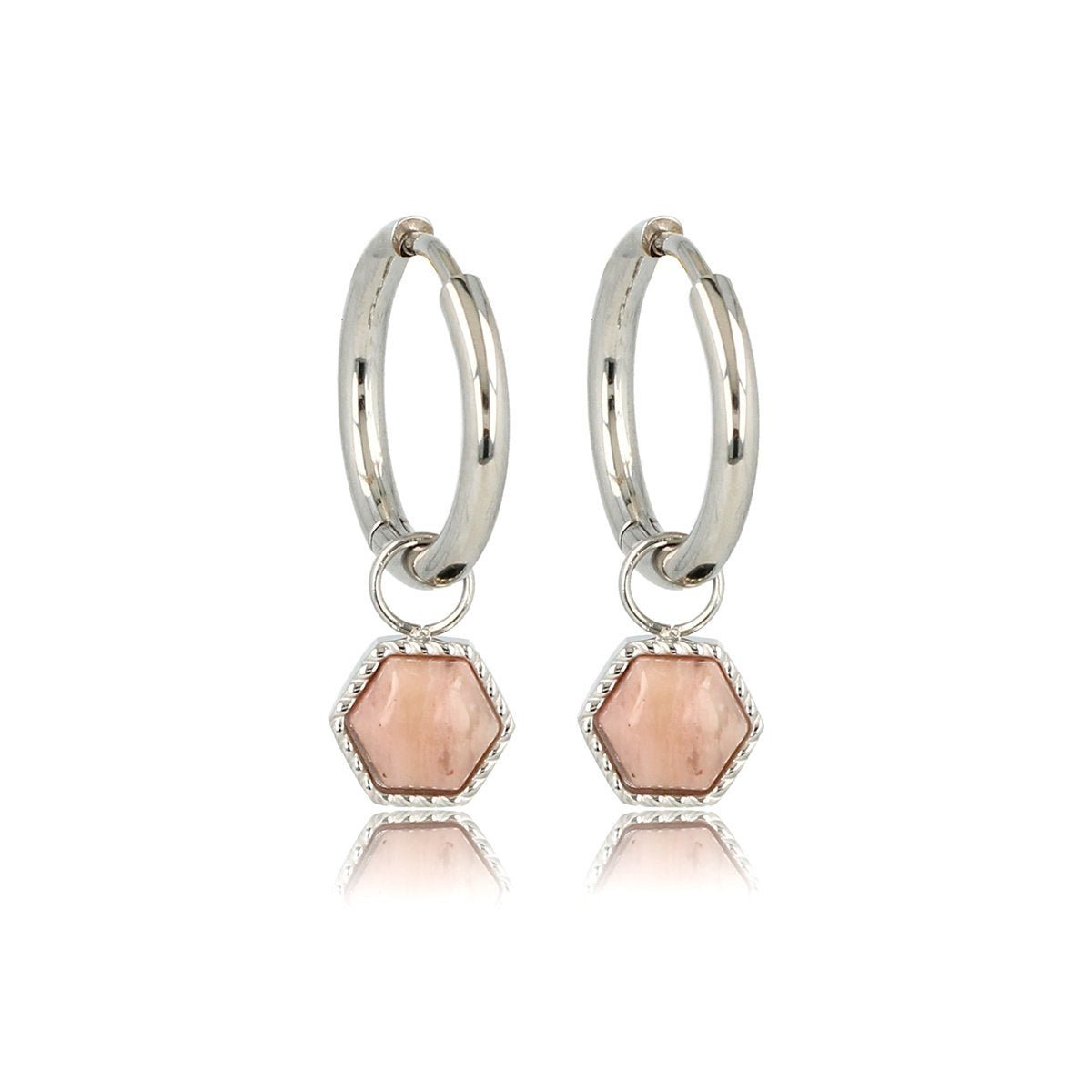 Zilveren Zeshoek Oorbellen met Rhodonite Pracht - My Bendel