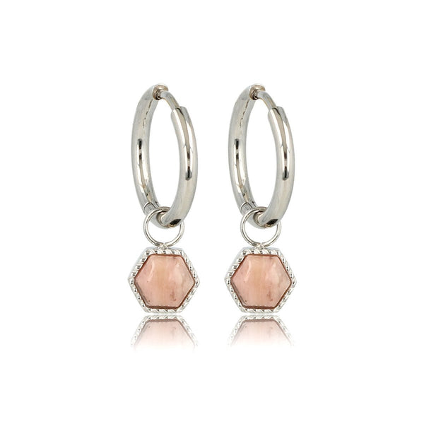 Zilveren Zeshoek Oorbellen met Rhodonite Pracht - My Bendel